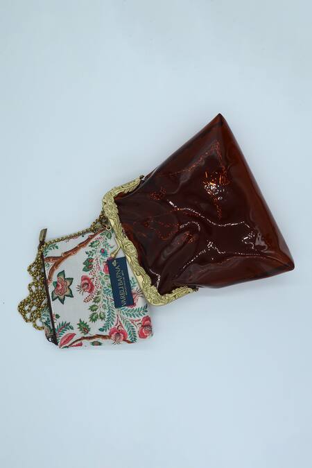 Vareli Bafna_Brown Printed Pouch Buni Vinyl Clutch With_Online_at_Aza_Fashions