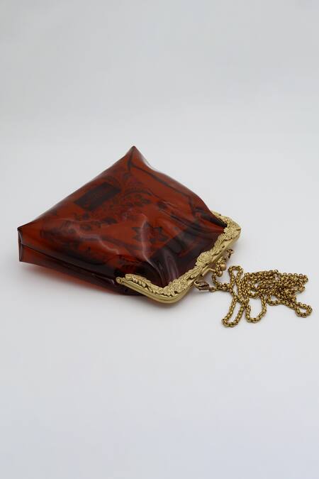 Buy_Vareli Bafna_Brown Printed Pouch Buni Vinyl Clutch With_Online_at_Aza_Fashions