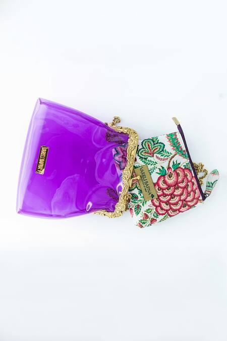 Buy_Vareli Bafna_Purple Printed Pouch Banafsa Vinyl Clutch With_Online_at_Aza_Fashions