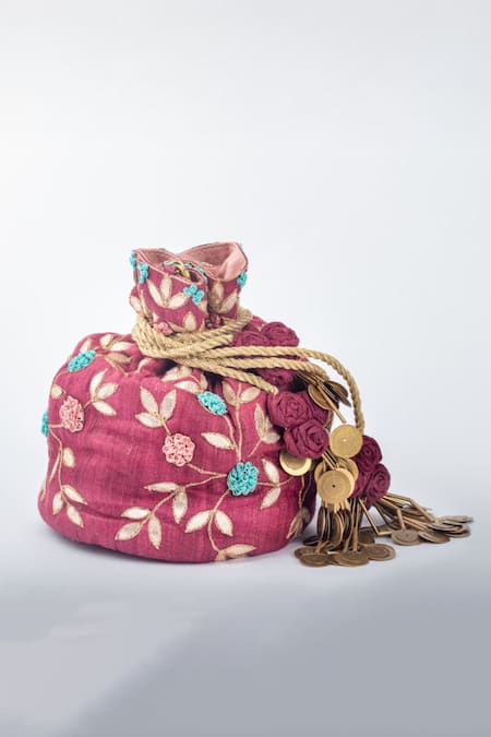 Vareli Bafna Jhoomer French Knot Flower Embroidered Potli Bag 