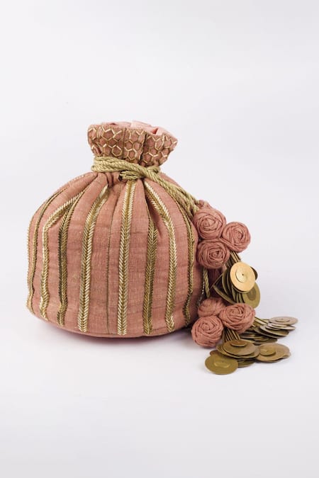 Vareli Bafna Pink Cutdana Vine Embroidered Potli Bag 