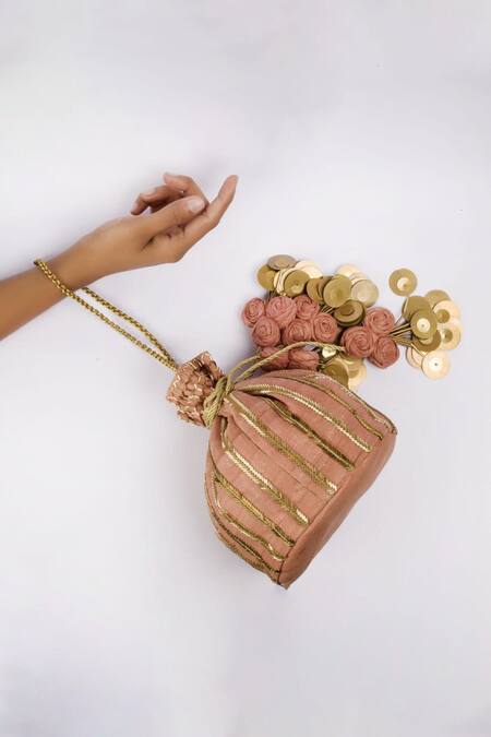 Shop Vareli Bafna Pink Cutdana Vine Embroidered Potli Bag at Aza Fashions Shop_Vareli Bafna_Pink Cutdana Vine Embroidered Potli Bag_at_Aza_Fashions