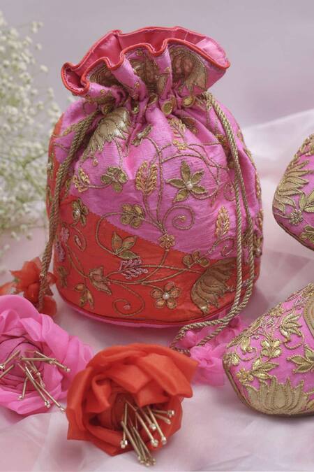 Buy Vareli Bafna Pink Gota Patti Turmali Rosa Dori And Embroidered Potli Bag Online at Aza Fashions Buy_Vareli Bafna_Pink Gota Patti Turmali Rosa Dori And Embroidered Potli Bag_Online_at_Aza_Fashions