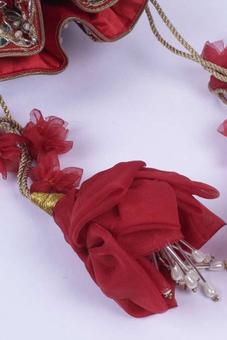 Buy_Vareli Bafna_Red Mirrors, Pearls, Zari Manik Bloom Embroidered Potli Bag_Online_at_Aza_Fashions
