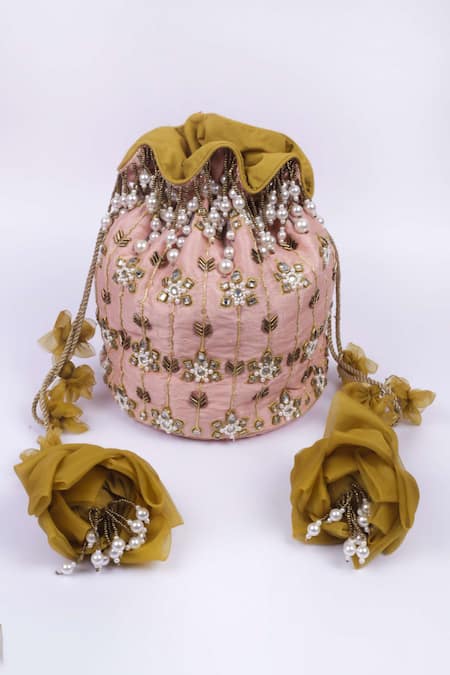 Vareli Bafna Gulabi Quartz Kundan Bloom Embroidered Potli Bag 