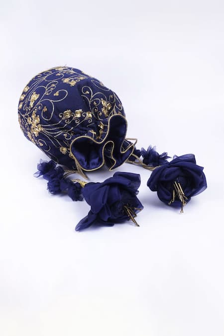Buy_Vareli Bafna_Blue Diamonds, Embroidery Neelam Danka And Zari Potli Bag_Online_at_Aza_Fashions