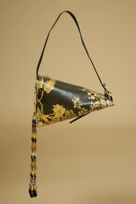 Shop The Garnish Company Black Printed Aasir Floral Triangular Bag at Aza Fashions Shop_The Garnish Company_Black Printed Aasir Floral Triangular Bag _at_Aza_Fashions