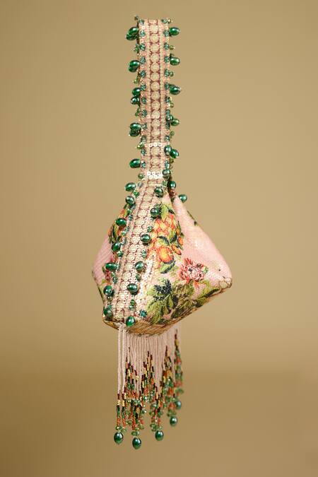 Shop The Garnish Company Pink Sequins, Beads Pakeeza Mughal Print Potli Online at Aza Fashions Shop_The Garnish Company_Pink Sequins, Beads Pakeeza Mughal Print Potli _Online_at_Aza_Fashions