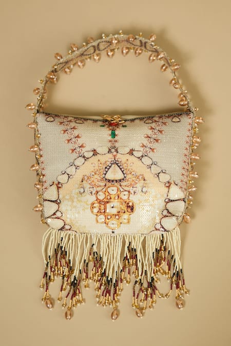 Shop The Garnish Company Cream Printed Pakeeza Beaded Mughal Potli at Aza Fashions Shop_The Garnish Company_Cream Printed Pakeeza Beaded Mughal Potli _at_Aza_Fashions