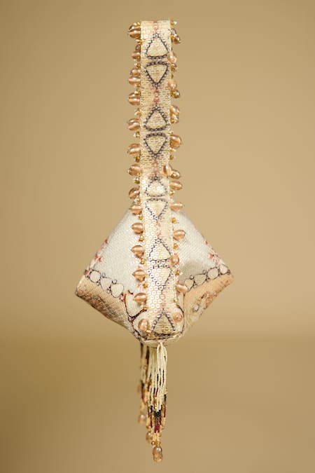 The Garnish Company Cream Printed Pakeeza Beaded Mughal Potli Online at Aza Fashions The Garnish Company_Cream Printed Pakeeza Beaded Mughal Potli _Online_at_Aza_Fashions