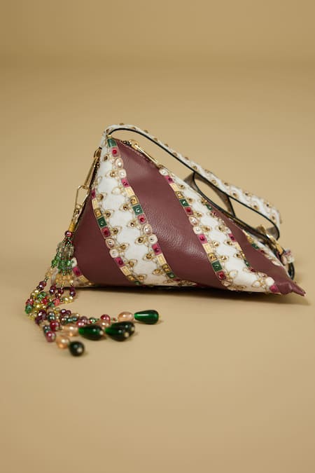 The Garnish Company Maroon Printed Aasir Jewel Triangular Bag 