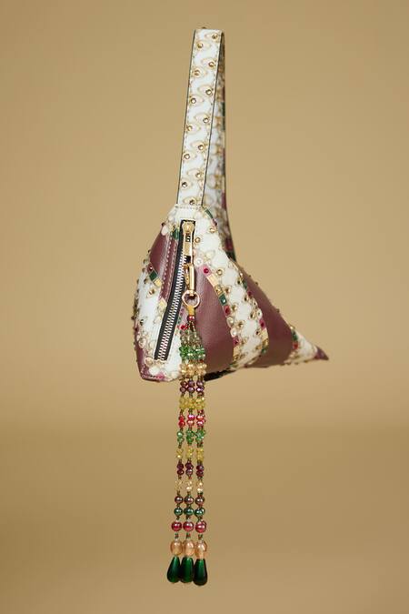The Garnish Company Maroon Printed Aasir Jewel Triangular Bag Online at Aza Fashions The Garnish Company_Maroon Printed Aasir Jewel Triangular Bag _Online_at_Aza_Fashions