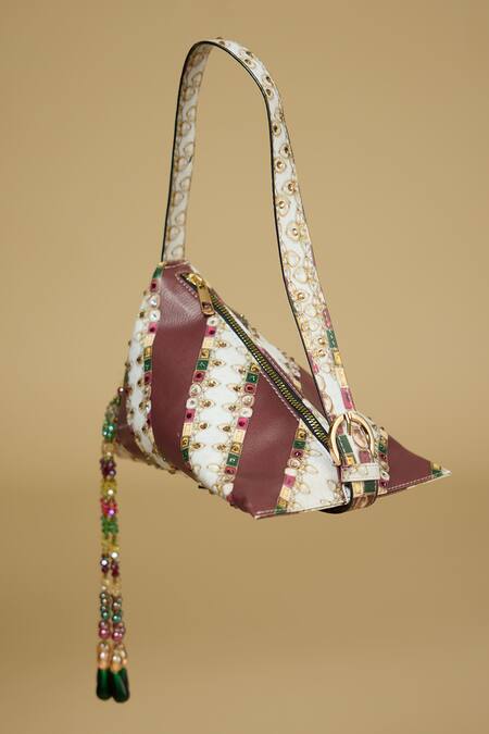 Buy The Garnish Company Maroon Printed Aasir Jewel Triangular Bag Online at Aza Fashions Buy_The Garnish Company_Maroon Printed Aasir Jewel Triangular Bag _Online_at_Aza_Fashions