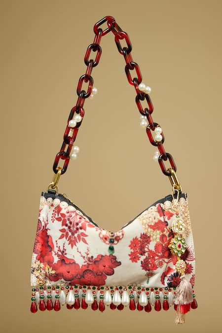 The Garnish Company Ushra Floral Print Tasselled Bag 