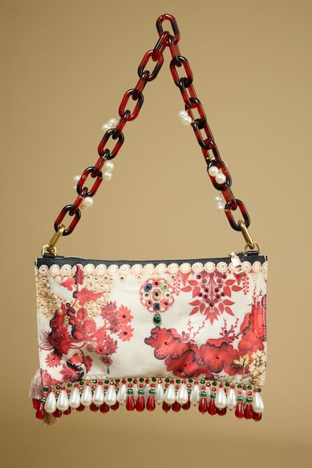 Shop The Garnish Company Red Printed Ushra Floral Tasselled Bag at Aza Fashions Shop_The Garnish Company_Red Printed Ushra Floral Tasselled Bag _at_Aza_Fashions