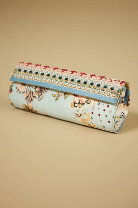 The Garnish Company Blue Printed Hiba Floral Foldable Clutch 