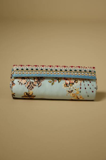 The Garnish Company Blue Printed Hiba Floral Foldable Clutch Online at Aza Fashions The Garnish Company_Blue Printed Hiba Floral Foldable Clutch _Online_at_Aza_Fashions