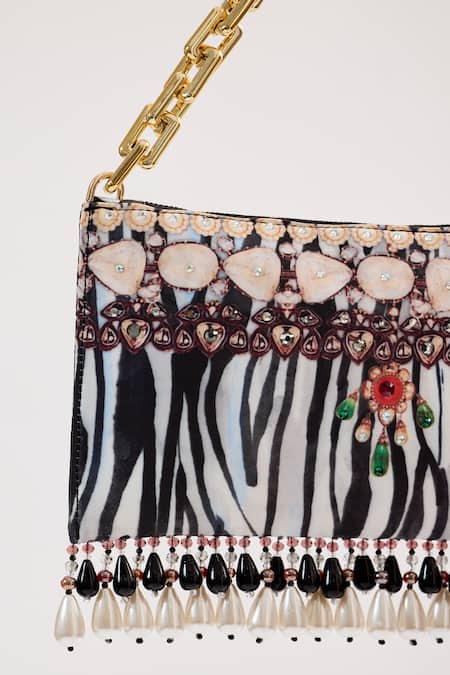 The Garnish Company Black Printed Zebra Animal Tasselled Bag Online at Aza Fashions The Garnish Company_Black Printed Zebra Animal Tasselled Bag _Online_at_Aza_Fashions