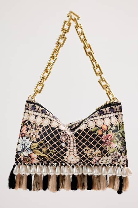 The Garnish Company Ushra Tasselled Floral Print Bag 