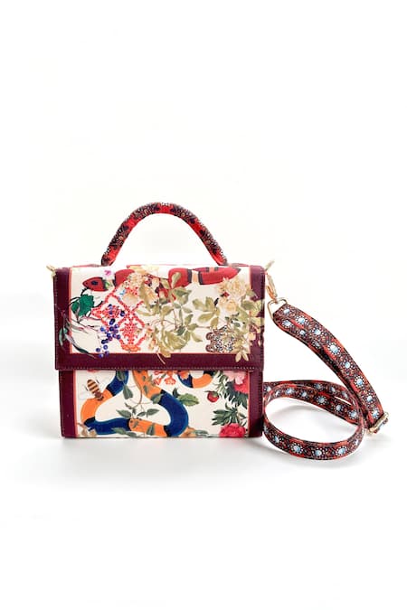 Shop_The Garnish Company_Cream Printed Nyoka Blossom Bag _Online_at_Aza_Fashions