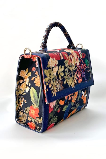 Buy_The Garnish Company_Black Printed Nyoka Garden Bag _Online_at_Aza_Fashions