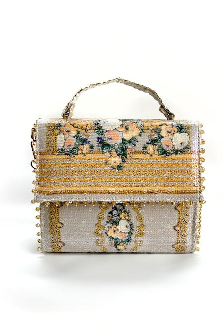 The Garnish Company Grey Printed Tindra Mon Amour Sequined Bag Online at Aza Fashions The Garnish Company_Grey Printed Tindra Mon Amour Sequined Bag _Online_at_Aza_Fashions