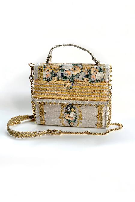 Shop The Garnish Company Grey Printed Tindra Mon Amour Sequined Bag Online at Aza Fashions Shop_The Garnish Company_Grey Printed Tindra Mon Amour Sequined Bag _Online_at_Aza_Fashions