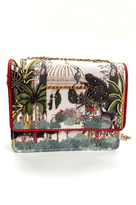 The Garnish Company Cream Bead Kanan Pichwai Print Sling Bag 