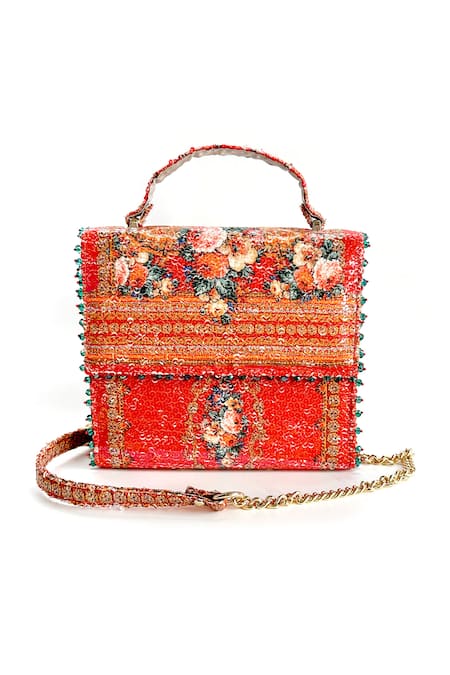 The Garnish Company Red Bead Tindra Floral Print Sling Bag 