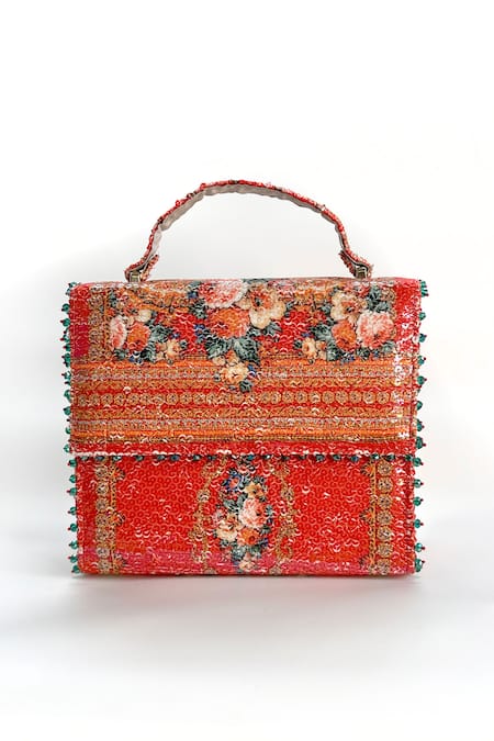 Buy_The Garnish Company_Red Bead Tindra Floral Print Sling Bag _Online_at_Aza_Fashions