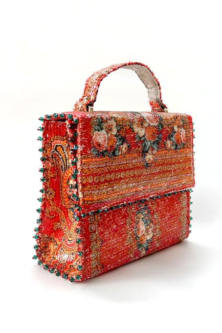 Shop_The Garnish Company_Red Bead Tindra Floral Print Sling Bag _Online_at_Aza_Fashions