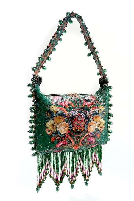 Shop The Garnish Company Green Bead Anais Sequin Embroidered Potli at Aza Fashions Shop_The Garnish Company_Green Bead Anais Sequin Embroidered Potli _at_Aza_Fashions