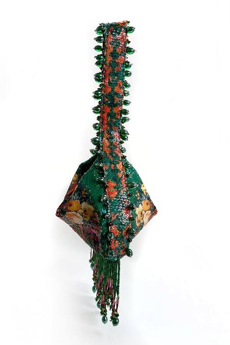 The Garnish Company Green Bead Anais Sequin Embroidered Potli at Aza Fashions The Garnish Company_Green Bead Anais Sequin Embroidered Potli _at_Aza_Fashions