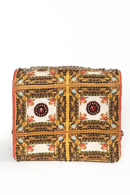 Shop The Garnish Company Cream Crystal Rhiannon Baroque Print Sling Bag at Aza Fashions Shop_The Garnish Company_Cream Crystal Rhiannon Baroque Print Sling Bag _at_Aza_Fashions