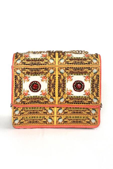 The Garnish Company Cream Crystal Rhiannon Baroque Print Sling Bag Online at Aza Fashions The Garnish Company_Cream Crystal Rhiannon Baroque Print Sling Bag _Online_at_Aza_Fashions