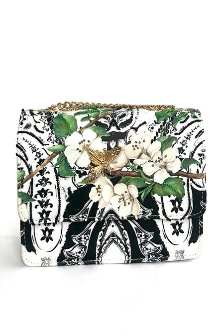 The Garnish Company Black Brooch Gondwana Paisley Print Sling Bag Online at Aza Fashions The Garnish Company_Black Brooch Gondwana Paisley Print Sling Bag _Online_at_Aza_Fashions