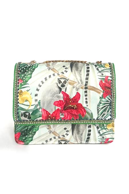 The Garnish Company Green Bead Daintree Floral Print Sling Bag 