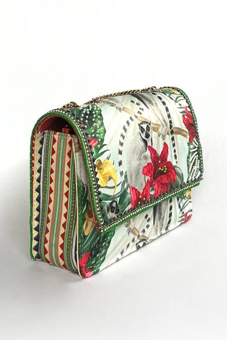 The Garnish Company Green Bead Daintree Floral Print Sling Bag Online at Aza Fashions The Garnish Company_Green Bead Daintree Floral Print Sling Bag _Online_at_Aza_Fashions