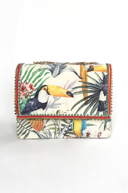 The Garnish Company White Bead Sumatra Printed Sling Bag Online at Aza Fashions The Garnish Company_White Bead Sumatra Printed Sling Bag _Online_at_Aza_Fashions