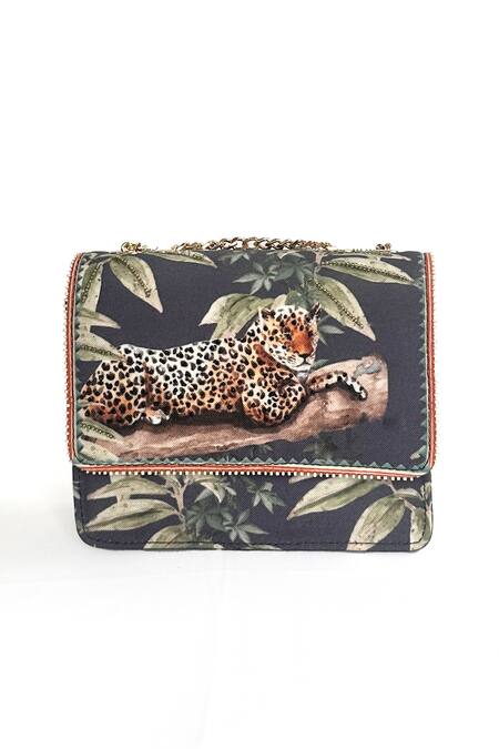 The Garnish Company Black Beads Lacandon Jaguar Print Sling Bag Online at Aza Fashions The Garnish Company_Black Beads Lacandon Jaguar Print Sling Bag _Online_at_Aza_Fashions