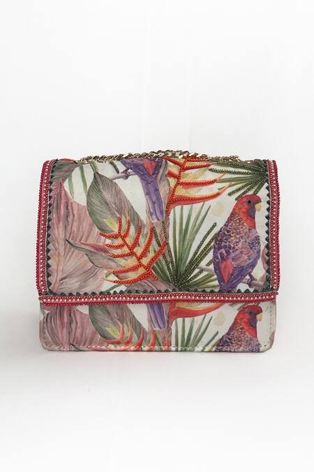 The Garnish Company Multi Color Beads Miombo Parrot Print Sling Bag Online at Aza Fashions The Garnish Company_Multi Color Beads Miombo Parrot Print Sling Bag _Online_at_Aza_Fashions