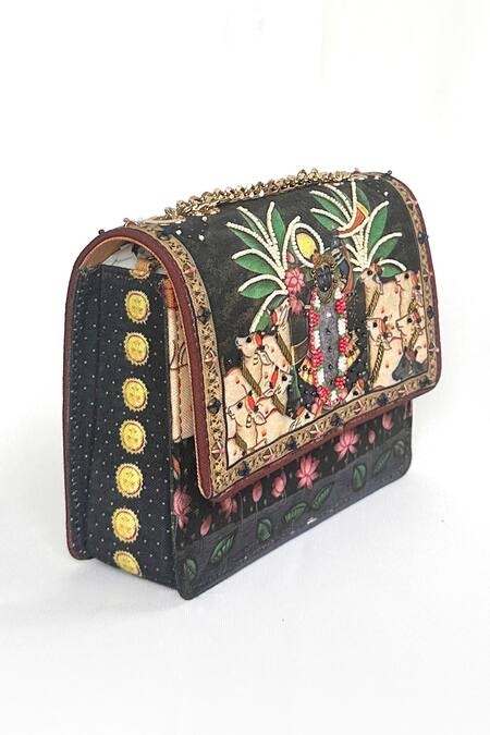 The Garnish Company Black Beads Govinda Kanha Print Sling Bag Online at Aza Fashions The Garnish Company_Black Beads Govinda Kanha Print Sling Bag _Online_at_Aza_Fashions