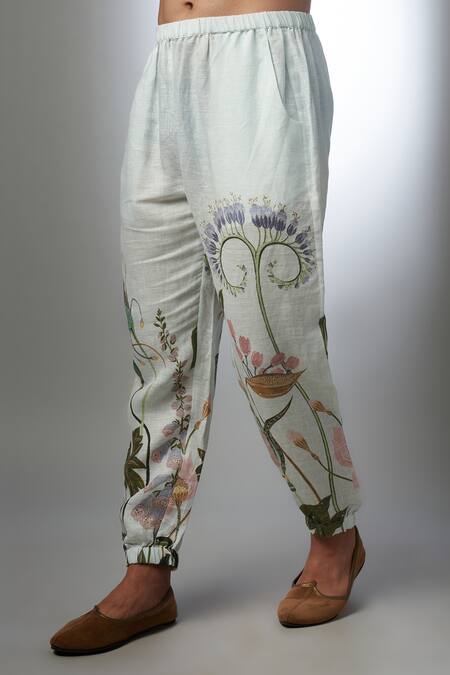 PS Men By Payal Singhal_White Linen Print Bloom Niloufer Bomber Kurta With Jogger Pant _Online_at_Aza_Fashions