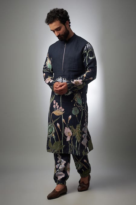 PS Men by Payal Singhal Niloufer Blossom Print Bomber Kurta With Jogger Pant 