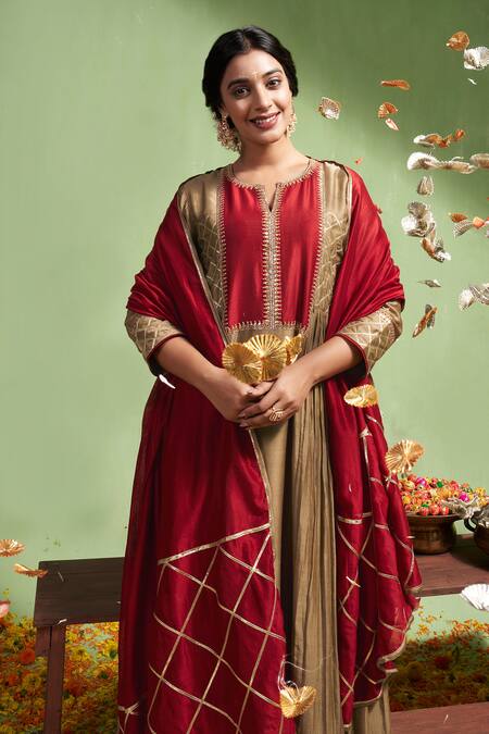 Buy Almaari By Pooja Patel Brown Chanderi , Tassels, Tarini Contrast Yoke Anarkali Pant Set Online at Aza Fashions Buy_Almaari By Pooja Patel_Brown Chanderi , Tassels, Tarini Contrast Yoke Anarkali Pant Set _Online_at_Aza_Fashions