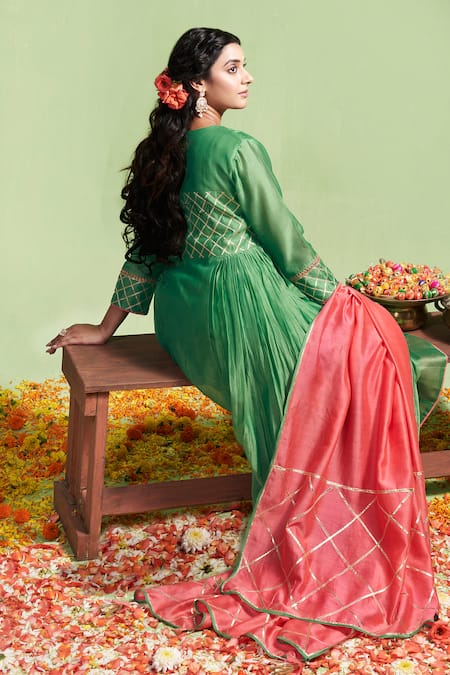 Buy Almaari By Pooja Patel Green Chanderi , Tarini Contrast Embroidered Yoke Anarkali And Pant Set Online at Aza Fashions Buy_Almaari By Pooja Patel_Green Chanderi , Tarini Contrast Embroidered Yoke Anarkali And Pant Set _Online_at_Aza_Fashions