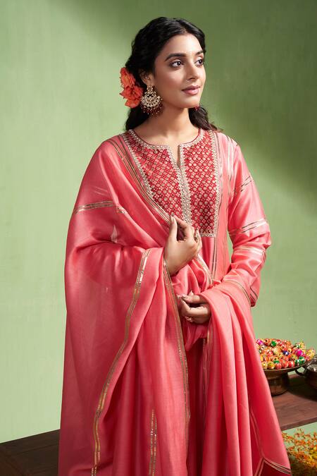 Buy Almaari By Pooja Patel Pink Chanderi , Embroidery, Sequins, Niharika Yoke Anarkali Pant Set Online at Aza Fashions Buy_Almaari By Pooja Patel_Pink Chanderi , Embroidery, Sequins, Niharika Yoke Anarkali Pant Set _Online_at_Aza_Fashions