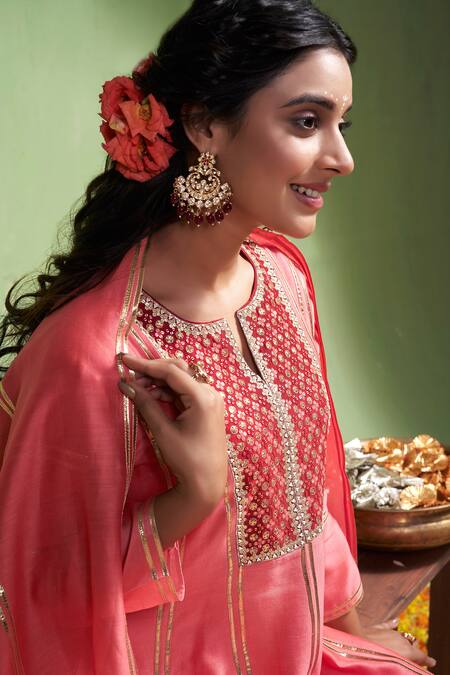 Shop Almaari By Pooja Patel Pink Chanderi , Embroidery, Sequins, Niharika Yoke Anarkali Pant Set Online at Aza Fashions Shop_Almaari By Pooja Patel_Pink Chanderi , Embroidery, Sequins, Niharika Yoke Anarkali Pant Set _Online_at_Aza_Fashions