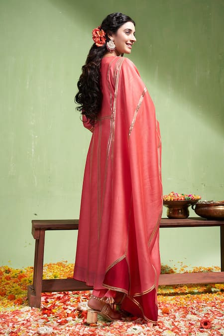 Shop Almaari By Pooja Patel Pink Chanderi , Embroidery, Sequins, Niharika Yoke Anarkali Pant Set at Aza Fashions Shop_Almaari By Pooja Patel_Pink Chanderi , Embroidery, Sequins, Niharika Yoke Anarkali Pant Set _at_Aza_Fashions