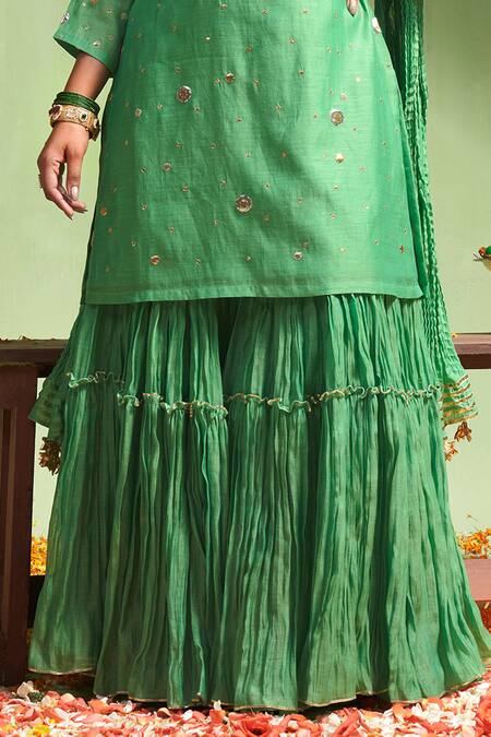 Almaari By Pooja Patel Green , Silk Gota Patti Ananya Embroidered Kurta Sharara Set Online at Aza Fashions Almaari By Pooja Patel_Green , Silk Gota Patti Ananya Embroidered Kurta Sharara Set _Online_at_Aza_Fashions